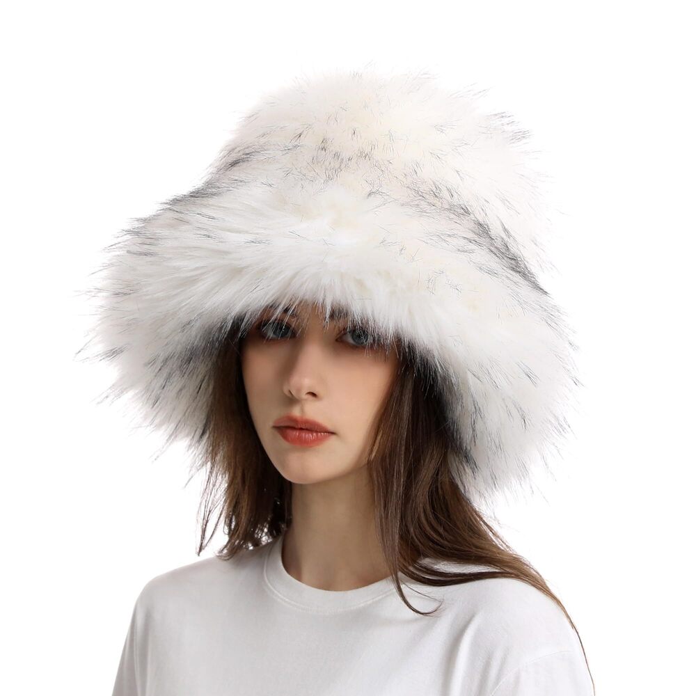 2853 Plush Fisherman Hat Artificial Fur Bucket Hat Winter Warm Plush Bucket